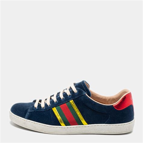 gucci ace blue velvet sneakers|Gucci ace embellished leather sneakers.